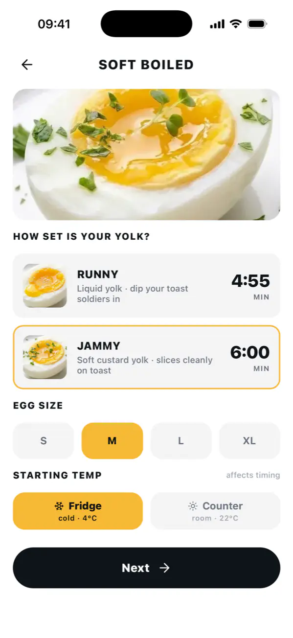 Choosing how set the yolk is