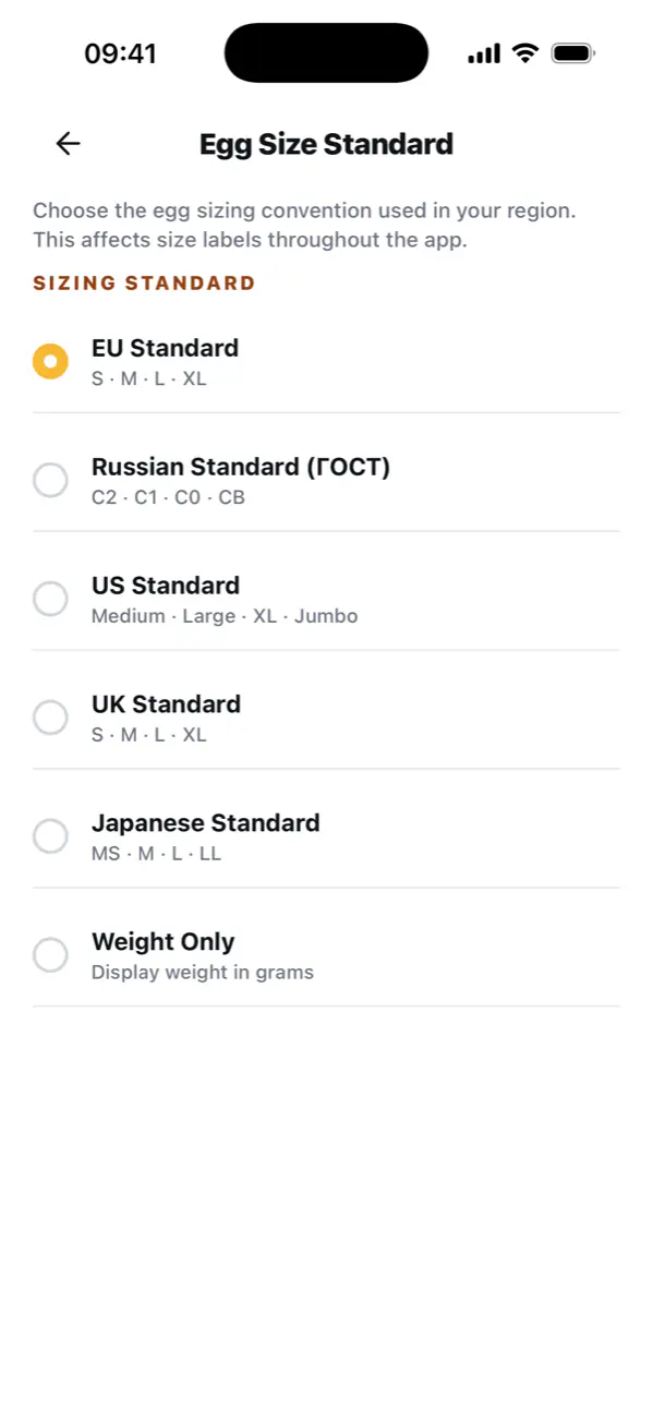 Egg size selection